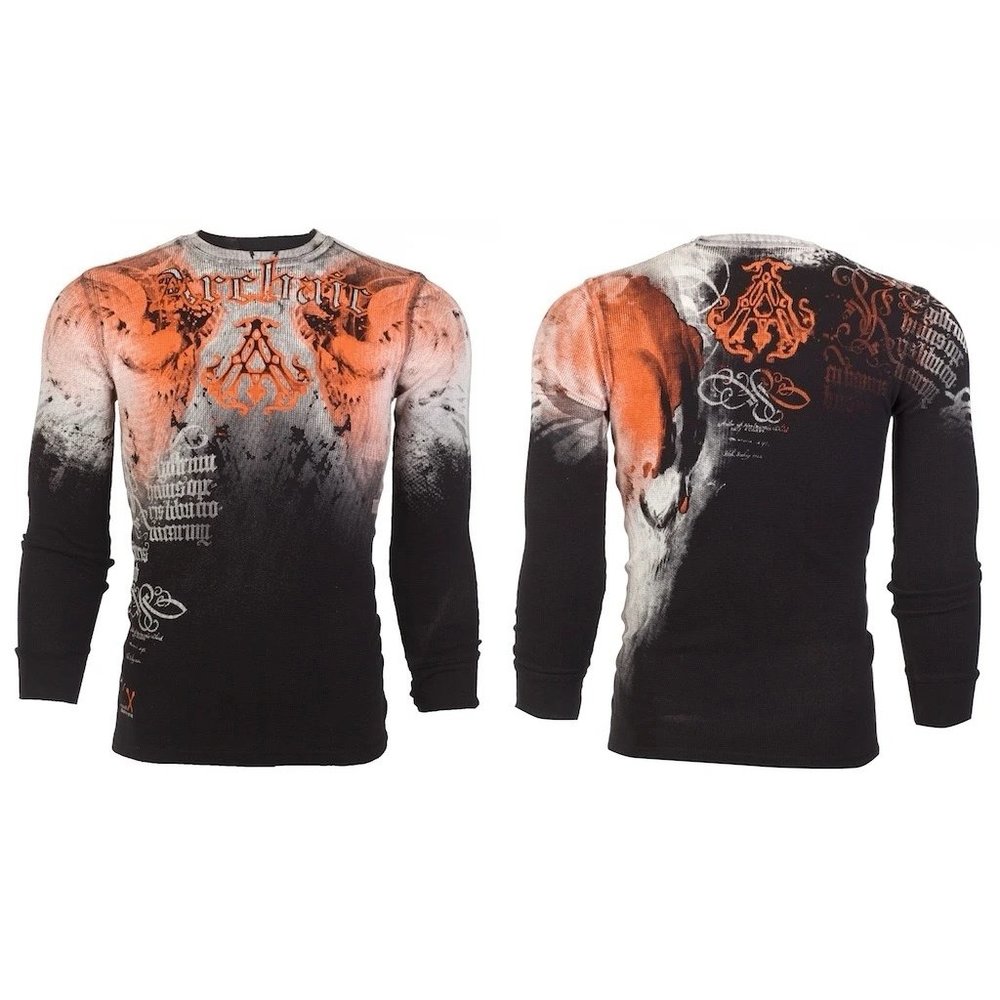 Men's Graphic Long Sleeve Crewneck Shirt - Black & Orange